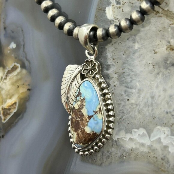 Sterling Southwestern Style Triangular Golden Hill Turquoise Pendant For Women - Picture 5 of 10